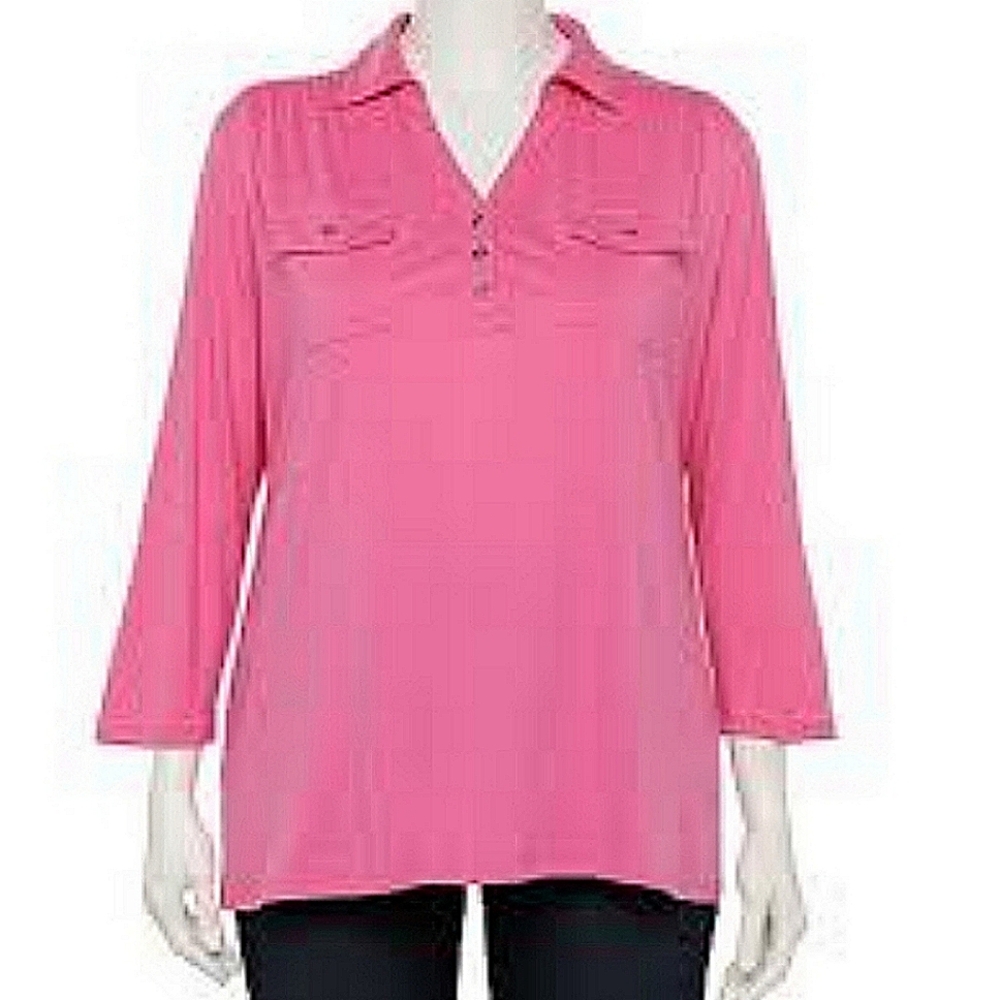 Croft and Barrow Rouched 3/4 Sleeve Henley Shirt Size XL